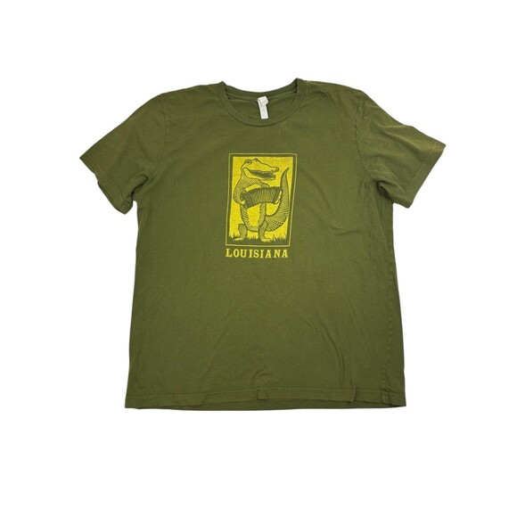 Louisiana Alligator Accordion T-Shirt Olive Green Folk Art Cajun Zydeco Jazz XL - Picture 1 of 8